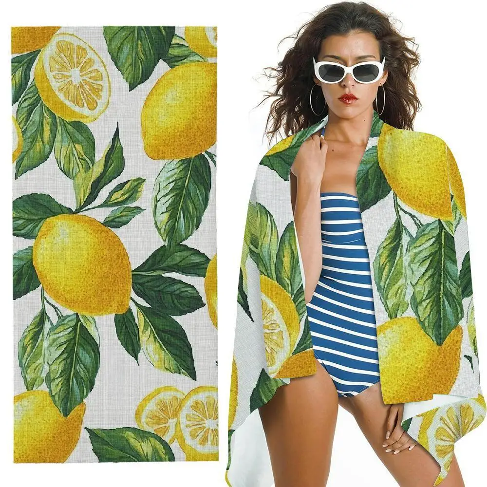 Modern Style Lemon Pattern Beach Towel, Quick-Dry Ultra Absorbent Knitted for Travel Swimming