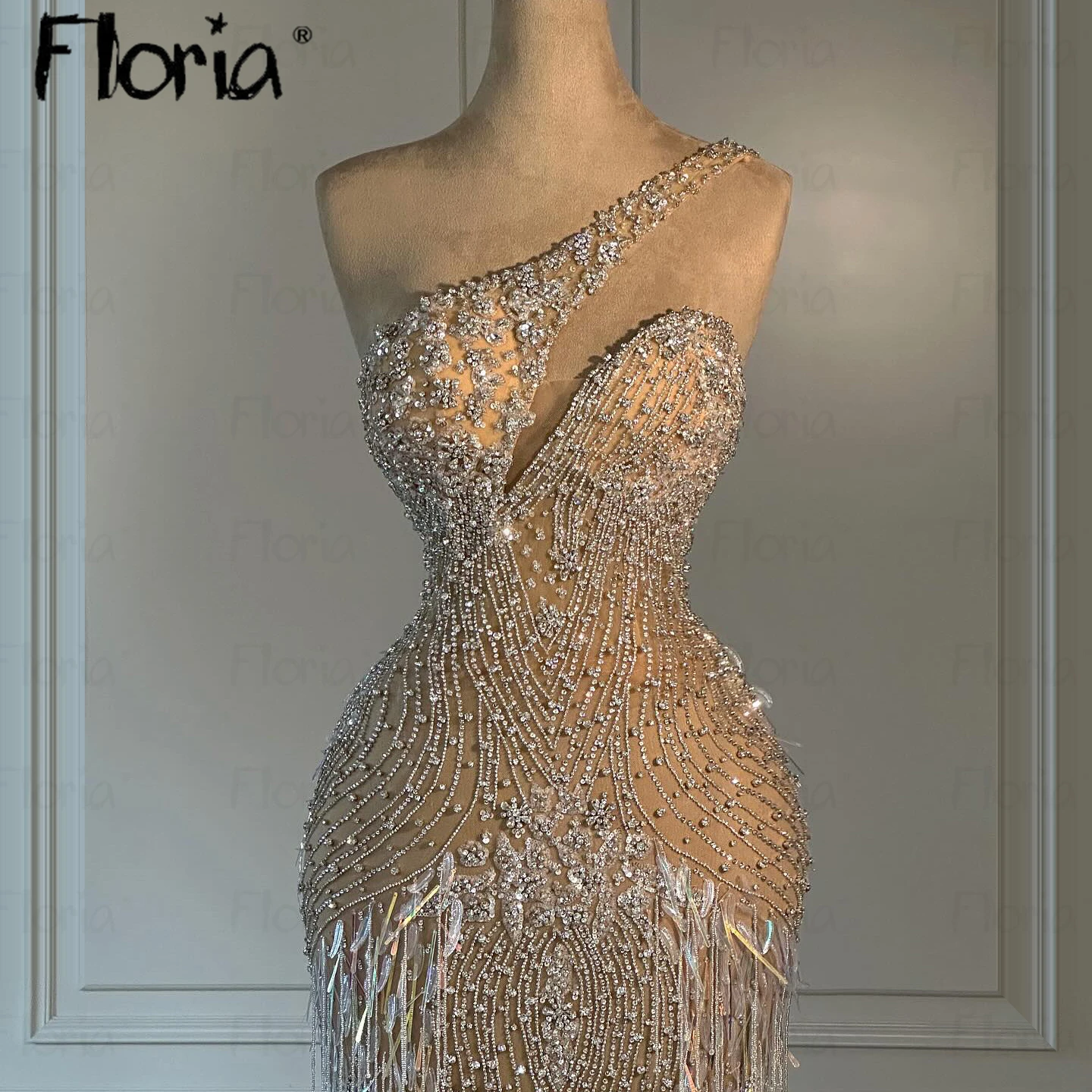 Floria Elegant One Shoulder Beaded Evening Dresses Gowns for Formal Occasion 2025 Customized Cocktail Dress Illusion Gala Dress