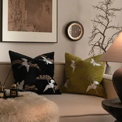 Chinese Embroidered Pillowcase Home Decor Living Room Sofa Chair Cushion Cover Pine Crane Throw Pillows Covers Decorative