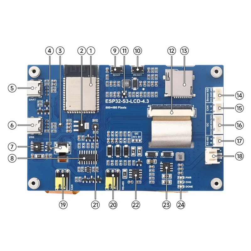 ESP32-S3 4.3Inch Capacitive Touch Screen Development Board Dual-Core Processor 240Mhz Wifi Bluetooth On-Board Antenna