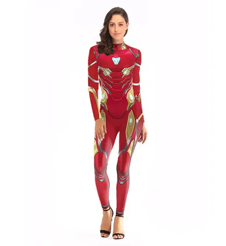 Combinaison de super-héroïne pour femme, Halloween, Iron Cosplay, imprimé 3D, manches longues, catsuit, costume de fête de carnaval pour adulte, déguisement