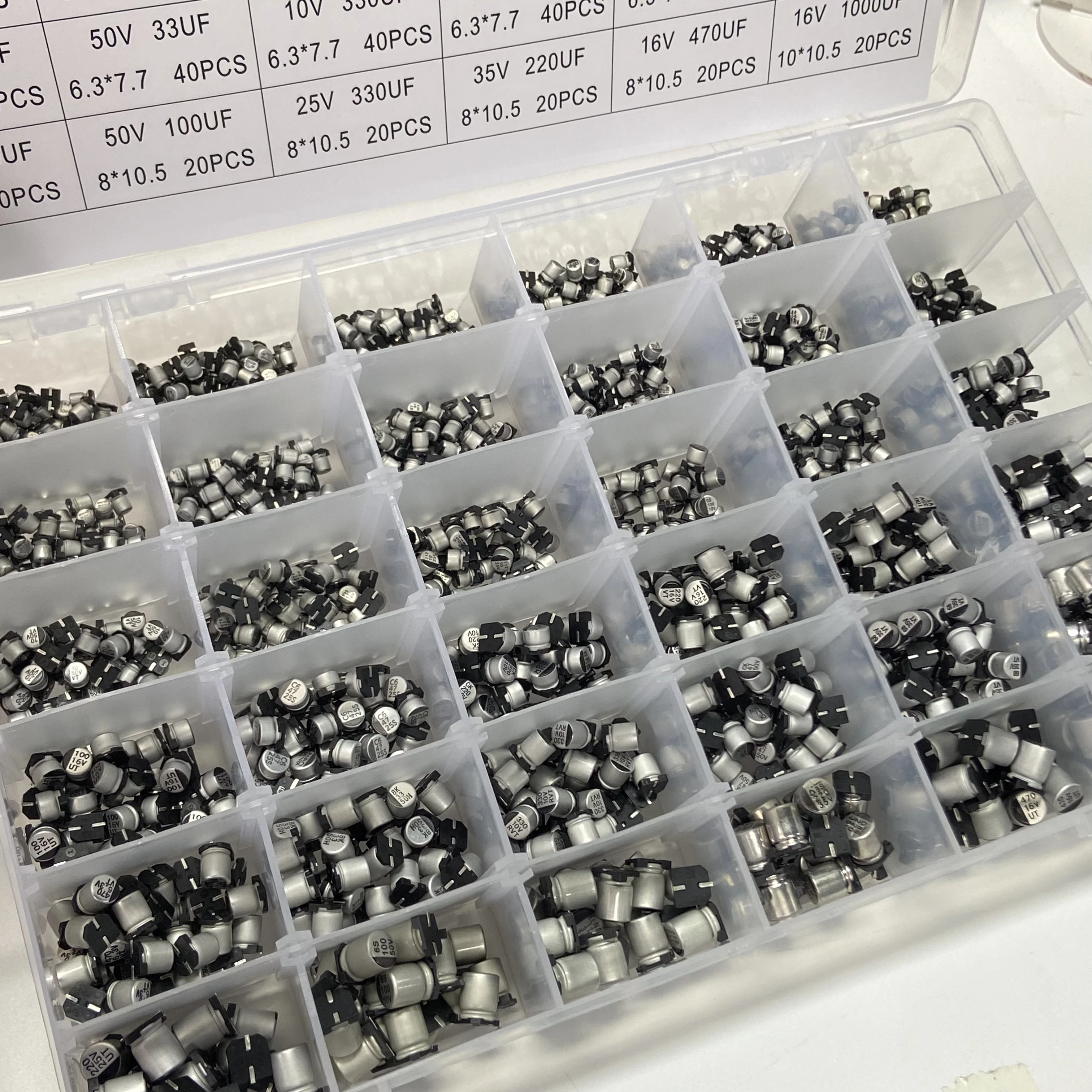 1500PCS SMD Chip Aluminum Electrolytic Capacitors Sample Box 36values Chip Aluminum Electrolytic Capacitors 1UF~1000UF 4V-60V