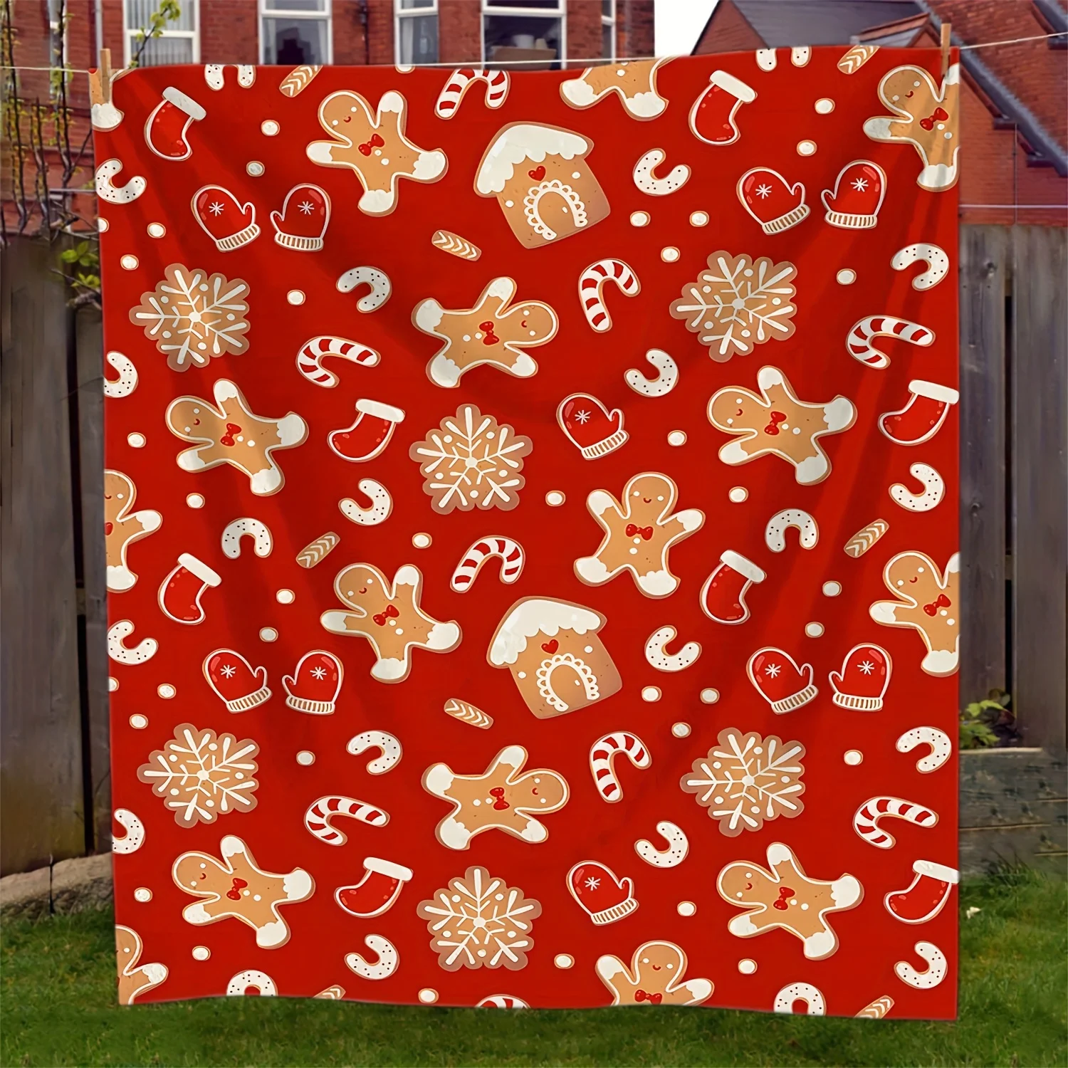 Gingerbread Man Red Background Christmas Pattern Small Throw Blanket Soft Blanket Flannel Blanket 1pc