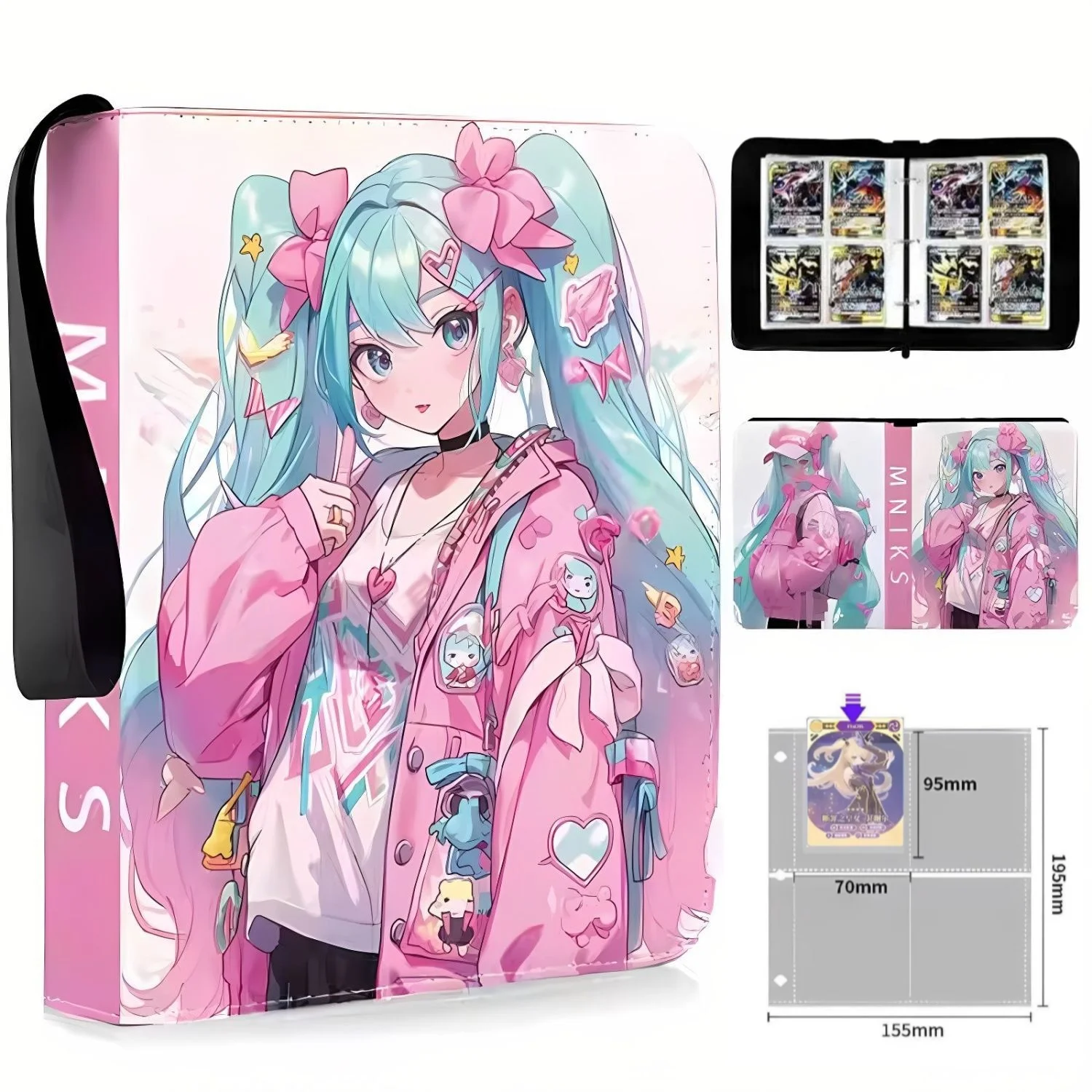 400 Pockets Hatsune Miku Trading Card Binder PU Leather Loose‑Leaf Card Album Hand‑held Zipper Card Storage Book for Anime Fans