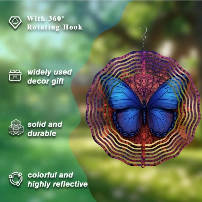 رنين الرياح على شكل فراشة ملونة مقاس 10 بوصة (خطاف سهل، متين) |   ديكور خارجي للحديقة/الساحة |   هدية الهالوين وعيد الميلاد