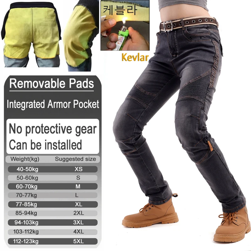 Women aramid motorcycle jeans smoke gray fireproof riding pants casual trousers with armor pockets armor not included 03