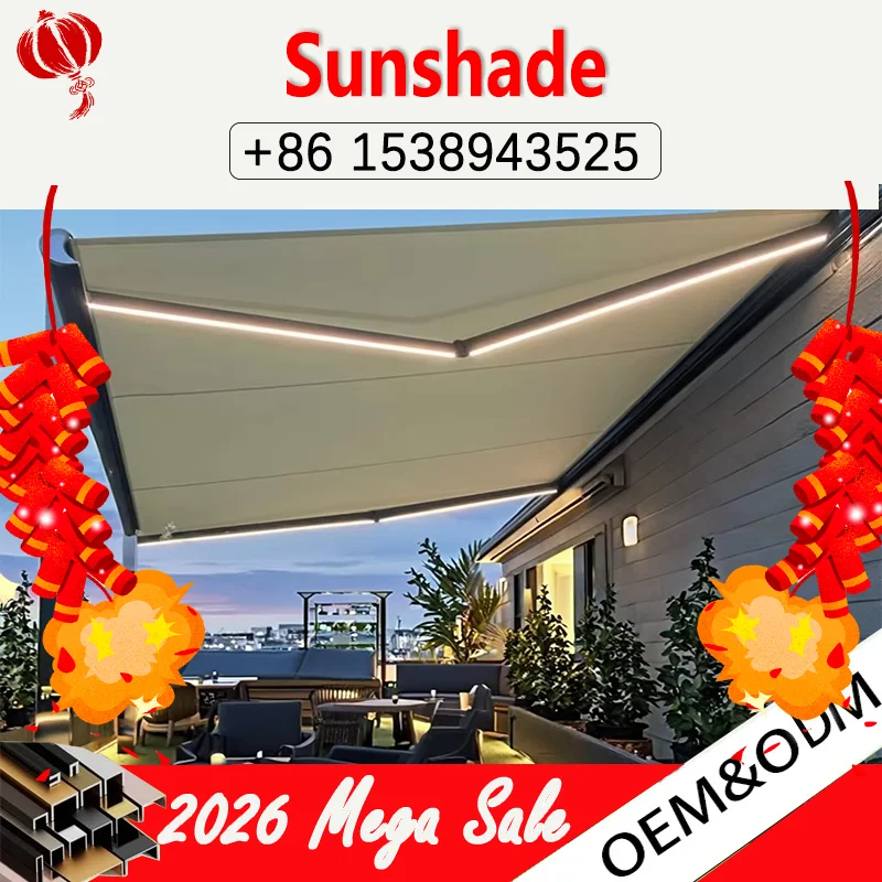 Hot-selling retractable design roof waterproof atrium electric retractable awning smart atrium deck sunshade