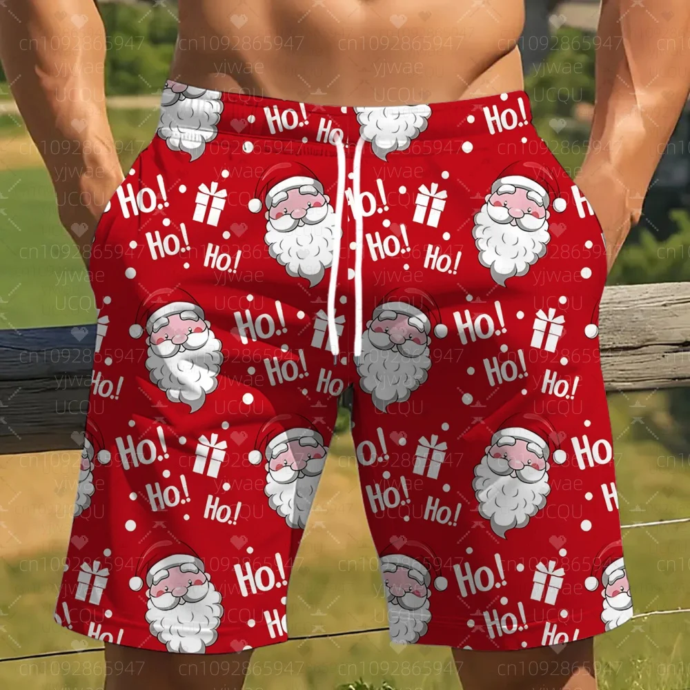 26 Holiday Summer Vacation Shorts Christmas Santa Claus Print Shorts Snowflake & Holly Print Quick-Dry Beach wear shorts