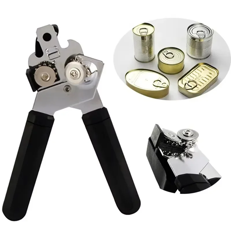 Stainless Steel Manual Can Opener Anti-Slip Handle Easy Grip Bottle Opener Labor-saving Tin Can Opener Luncheon Meat Can
