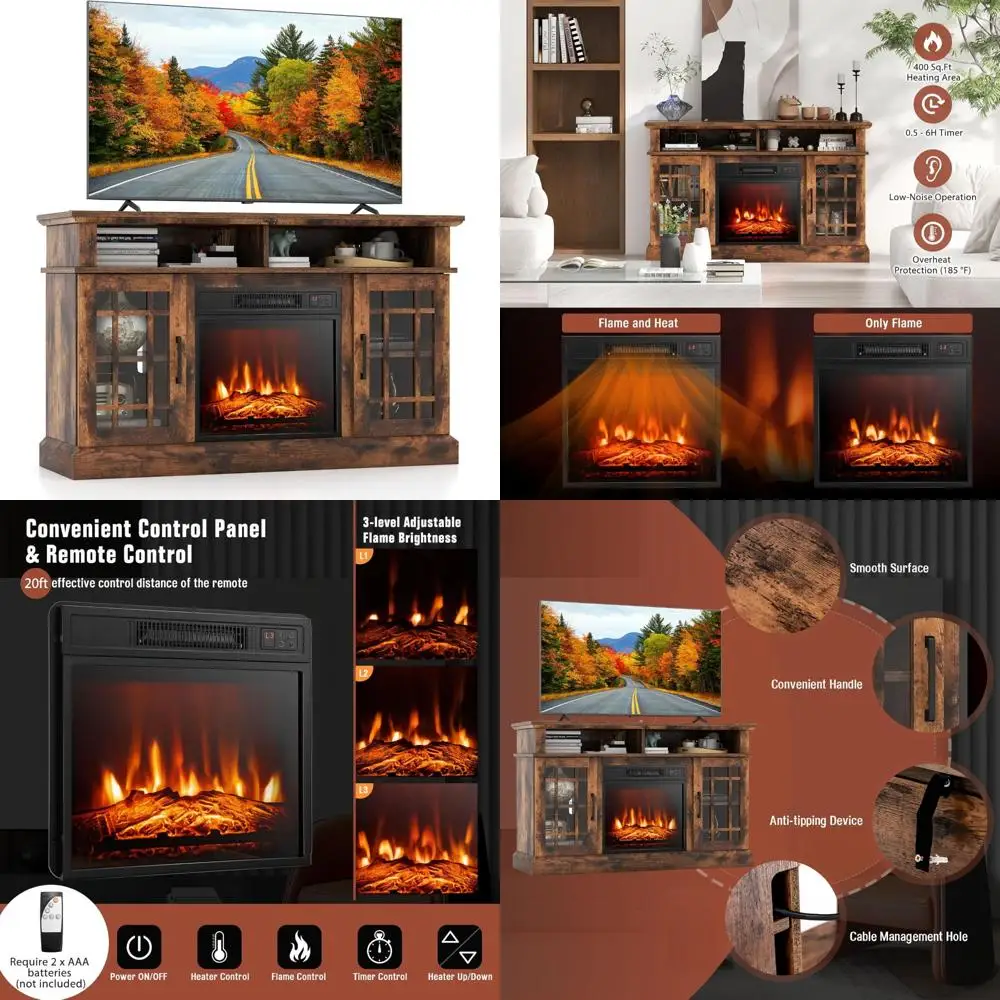 

55 55-Inch Wood TV Stand with Built-in 18 Electric Fireplace, Entertainment Center