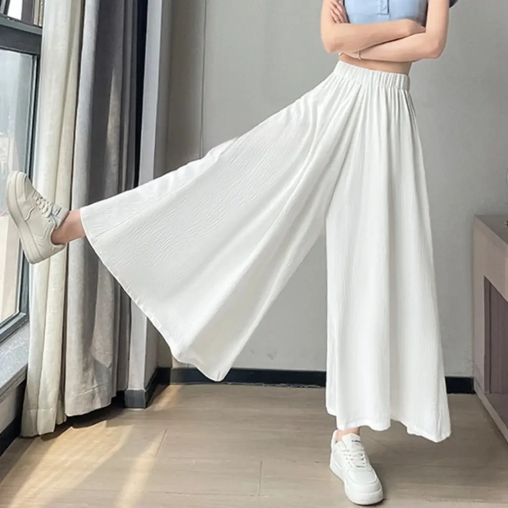 

Ice Silk Yamamoto Culottes High Waist A-Line Skirt for Women Double-Layer Lined Thin Pleated Wide-Leg Spring Summer