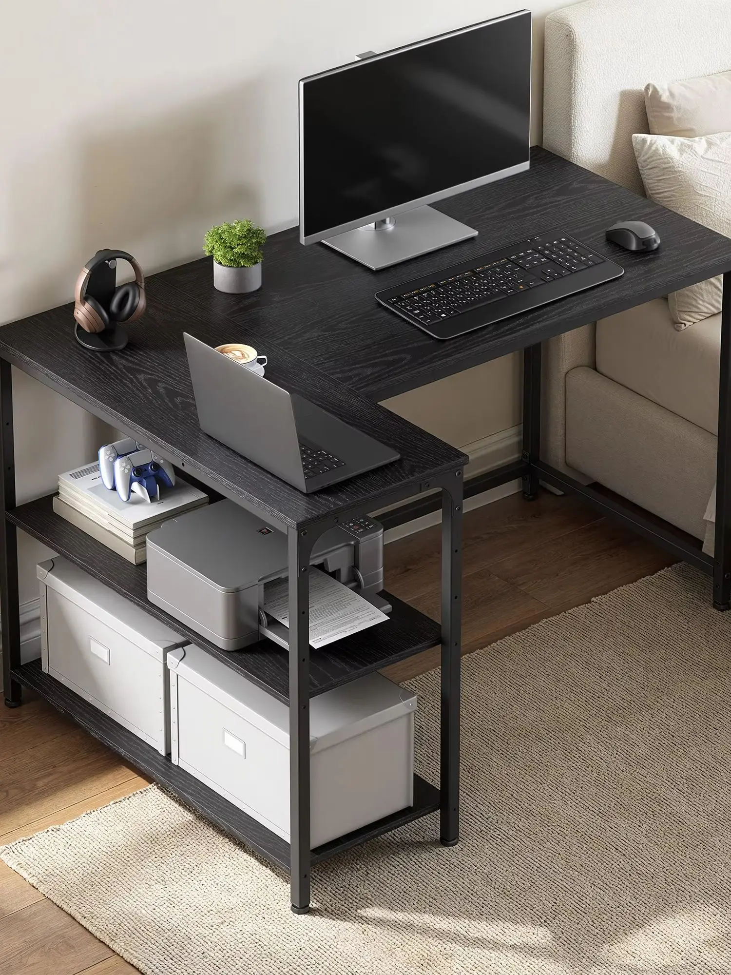 VASAGLE Eckschreibtisch in L-Form, Computertisch mit Stauraum, Bürotisch, höhenverstellbare Ablage, für Homeoffice, 110 x 80 cm