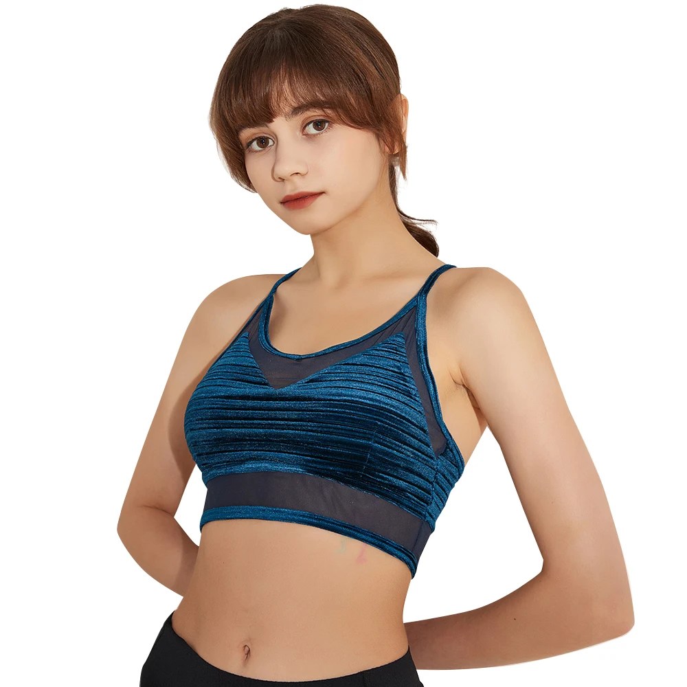 LUKITAS Women Sport Bra Yoga Bra Push Up Gym Running Jogging Top Fitness Sexy Mesh Velvet Crossed Sports Bra Female Workout Bra