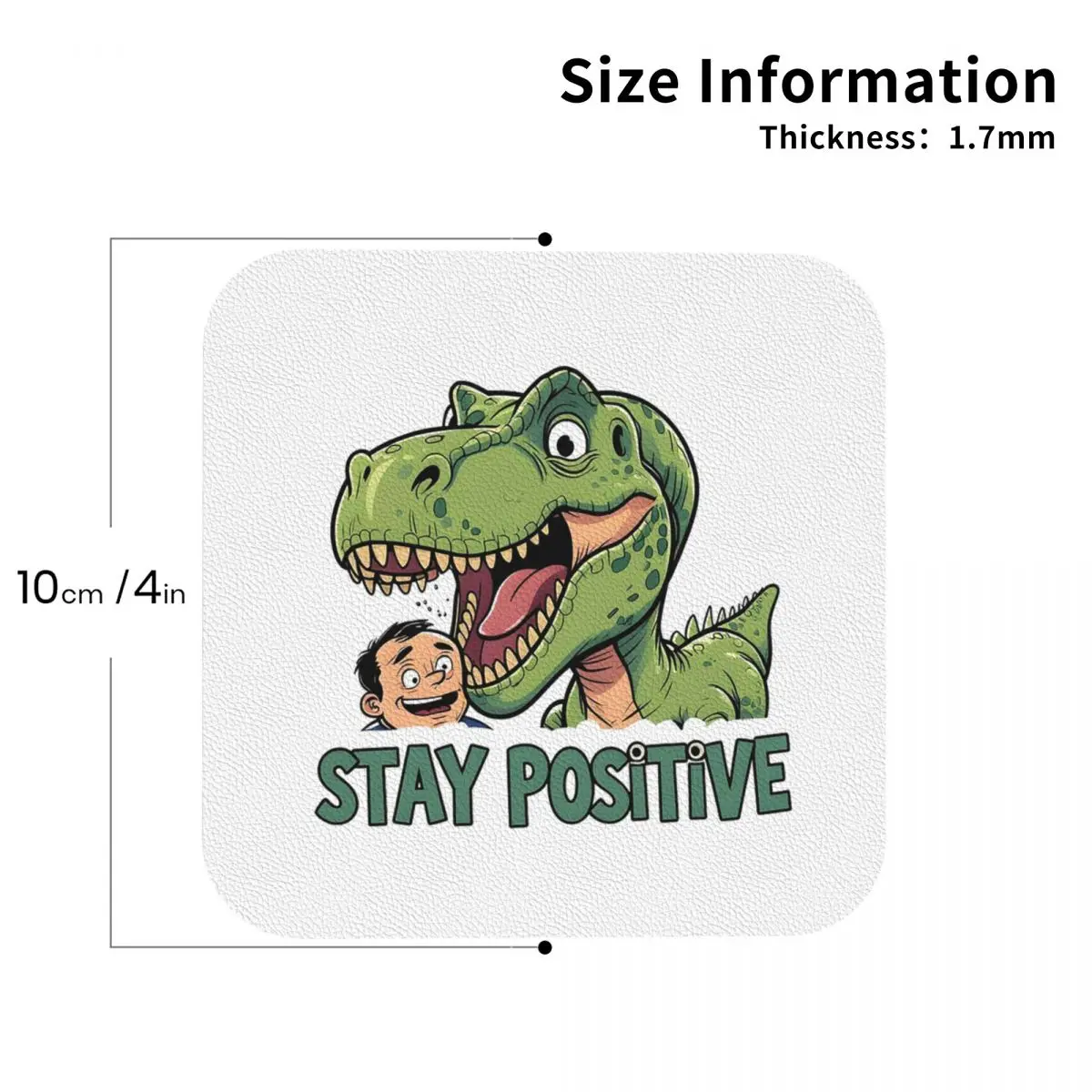 Stay Positive Funny T-Rex Dinosaur Sticker Coasters PVC Leather Placemats Coffee Mats for Decor Home Dining Pads Set of 6