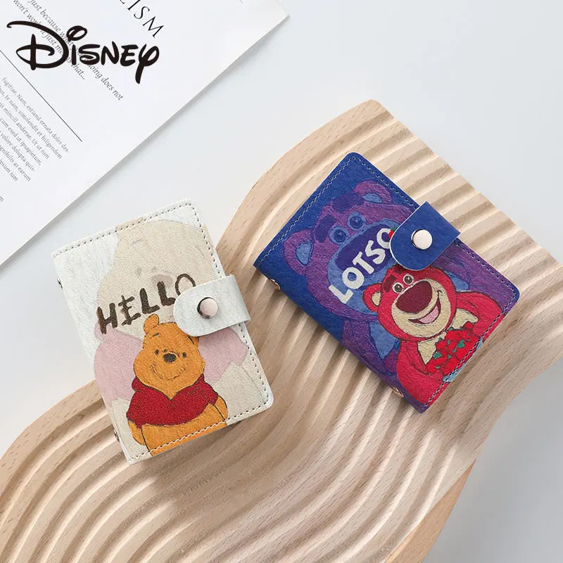 MINISO-Porta-cartão de urso de morango feminino, Multi-funcional, Carteira de motorista multi-cartões, Winnie The Pooh pequeno, Disney, Cartão de