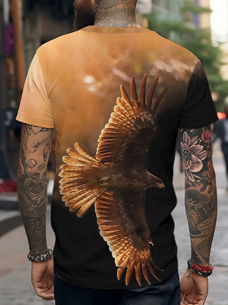 Soaring Eagle 3D Printing T -shirt Fashion High Street Classic Men's Round Neck T -shirts Summer Loose Short -sleeved T -shirt