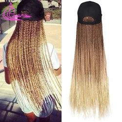 Synthetic Hat Wig Baseball Cap with Braiding Hair 24inch Long Braids Wigs Women Girls Daily Wear Ombre Blue Grey Brown Blonde