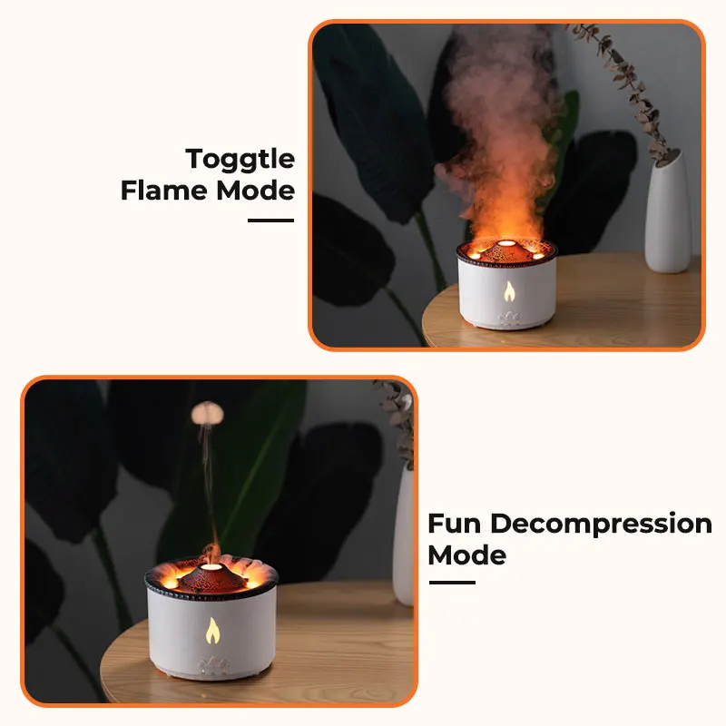 Volcanic Jellyfish Aroma Diffuser Fire Flame Humidifier Essential Oils Smoking Mist Maker Electric Smell for Home Red Blue Lamp