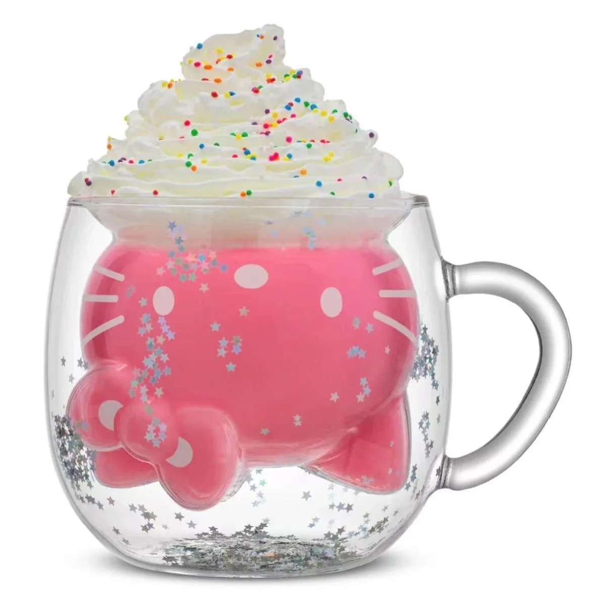 

Кружка для кофе 250 мл с двойными стенками, мультяшный дизайн Hello Kitty, с эффектом текучего песка, в форме мороженого, для декора рабочего стола, подарок на день рождения для девочки