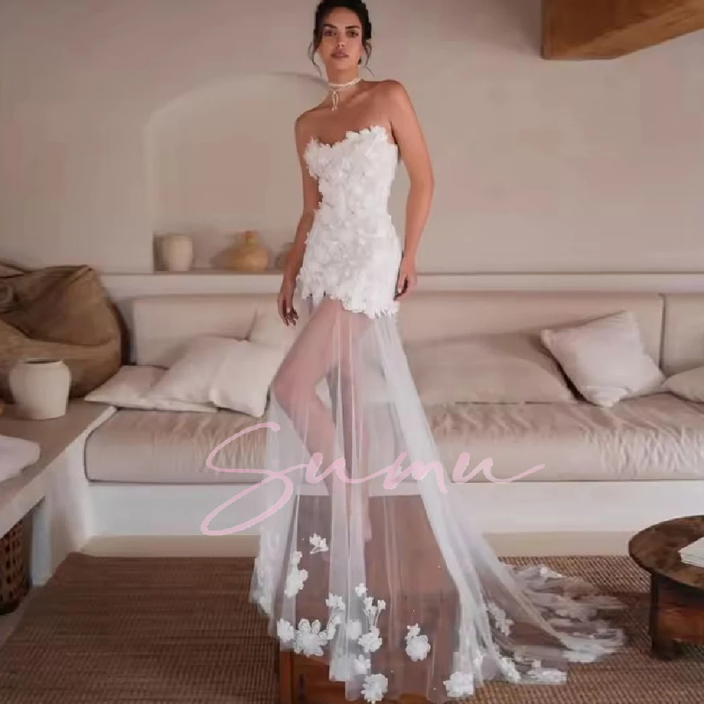 تخصيص مستقيم الاجتياح العنق بريق اللؤلؤ فستان الزفاف بلا أكمام الوهم زين فستان زفاف TrainAbito da s