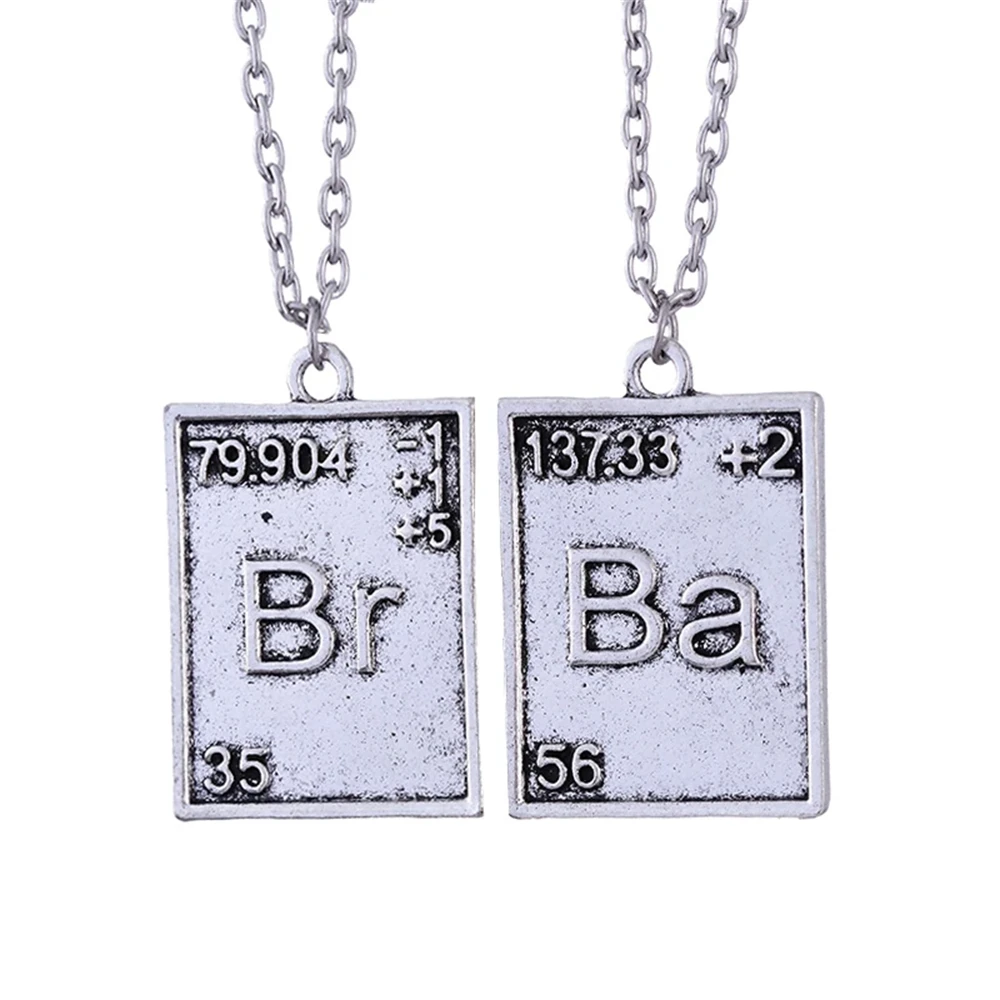 Vintage Breaking Bad Necklace Chemical Symbol Br Ba Pendant Brothers Couple Necklace Gift for Women and Men Jewelry Gifts