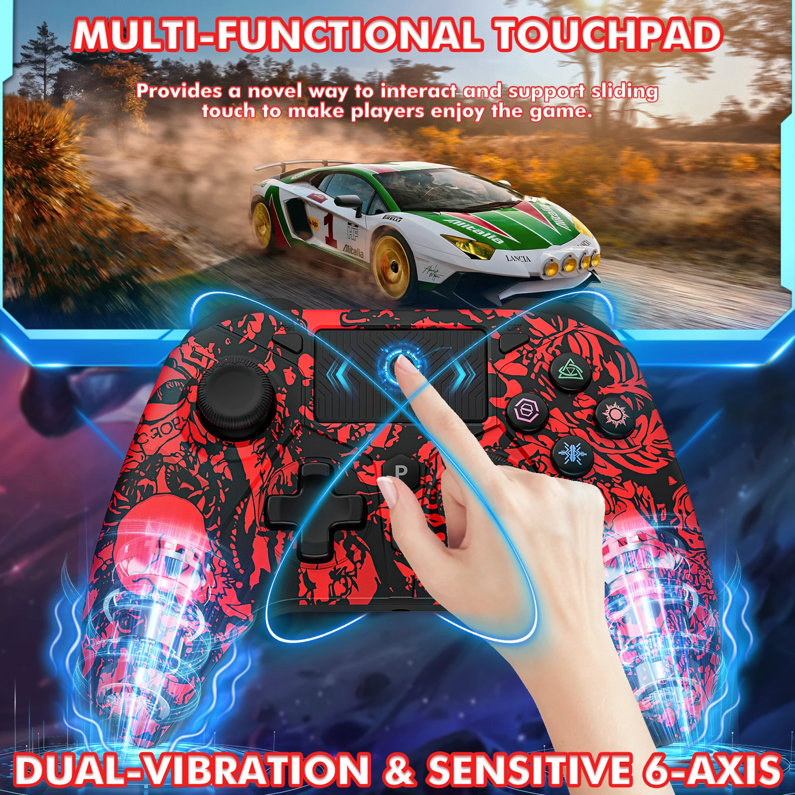 Bezprzewodowy kontroler PS4 do konsoli PlayStation 4/3, joystick do PS4/3, kompatybilny z PC i Androidem, obsługa Bluetooth, sześcioosiowy, podwójna wibracja. — zdjęcie produktu 4