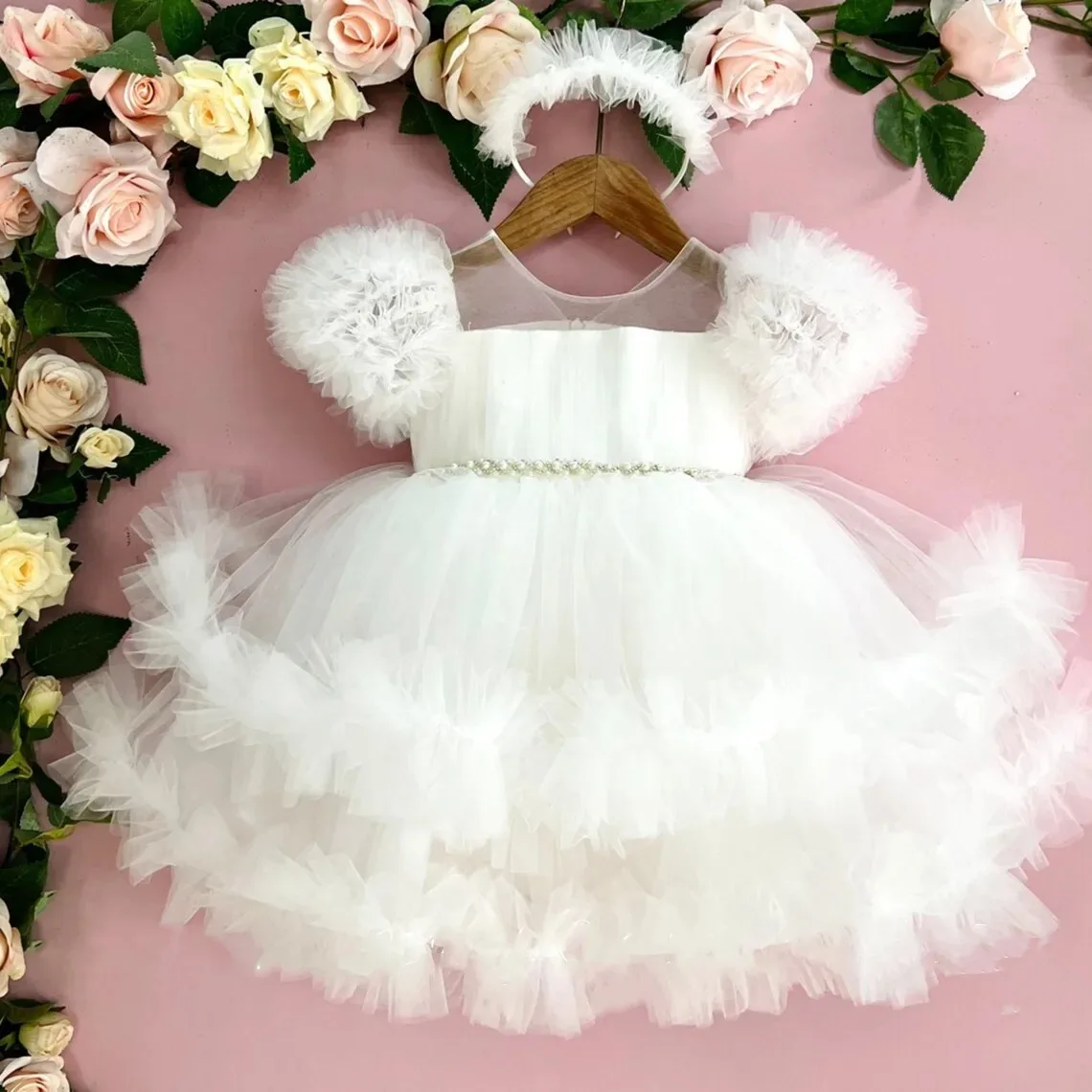 Customized Blue Flower Girl Dress for Wedding Bow Ruffles First Communion Dress Princess Formal Ball Gown Wedding Party