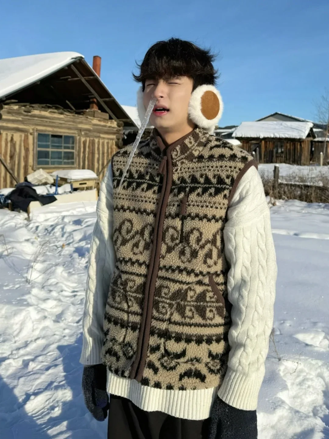 

Мужской флисовый жилет, утепленная зимняя верхняя одежда, бархатная подкладка из овечьей шерсти, базовый слой одежды с застежкой-молнией, геометрический узор