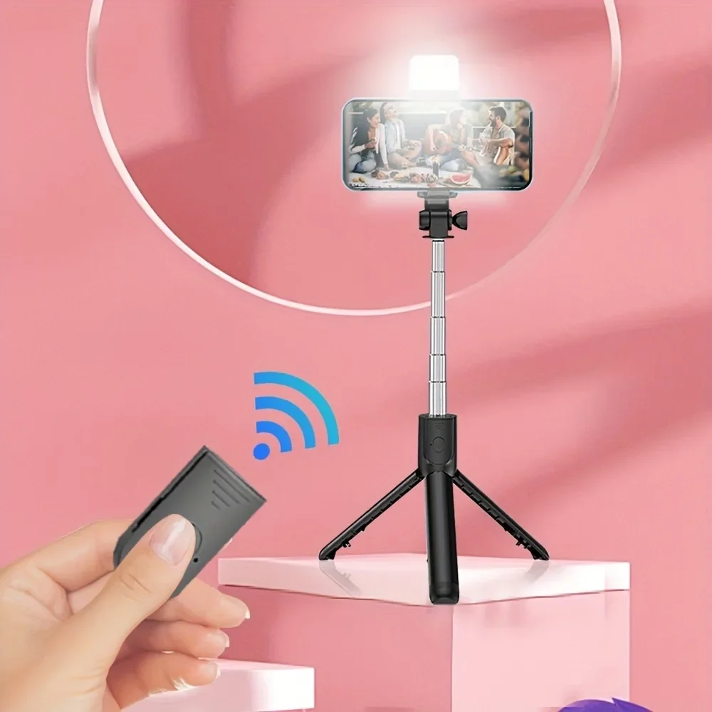 Portable Wireless Selfie Stick for Smartphone, 28 Inch Tripod with Bluetooth Remote Foldable Stand for Vlog Shooting Recording