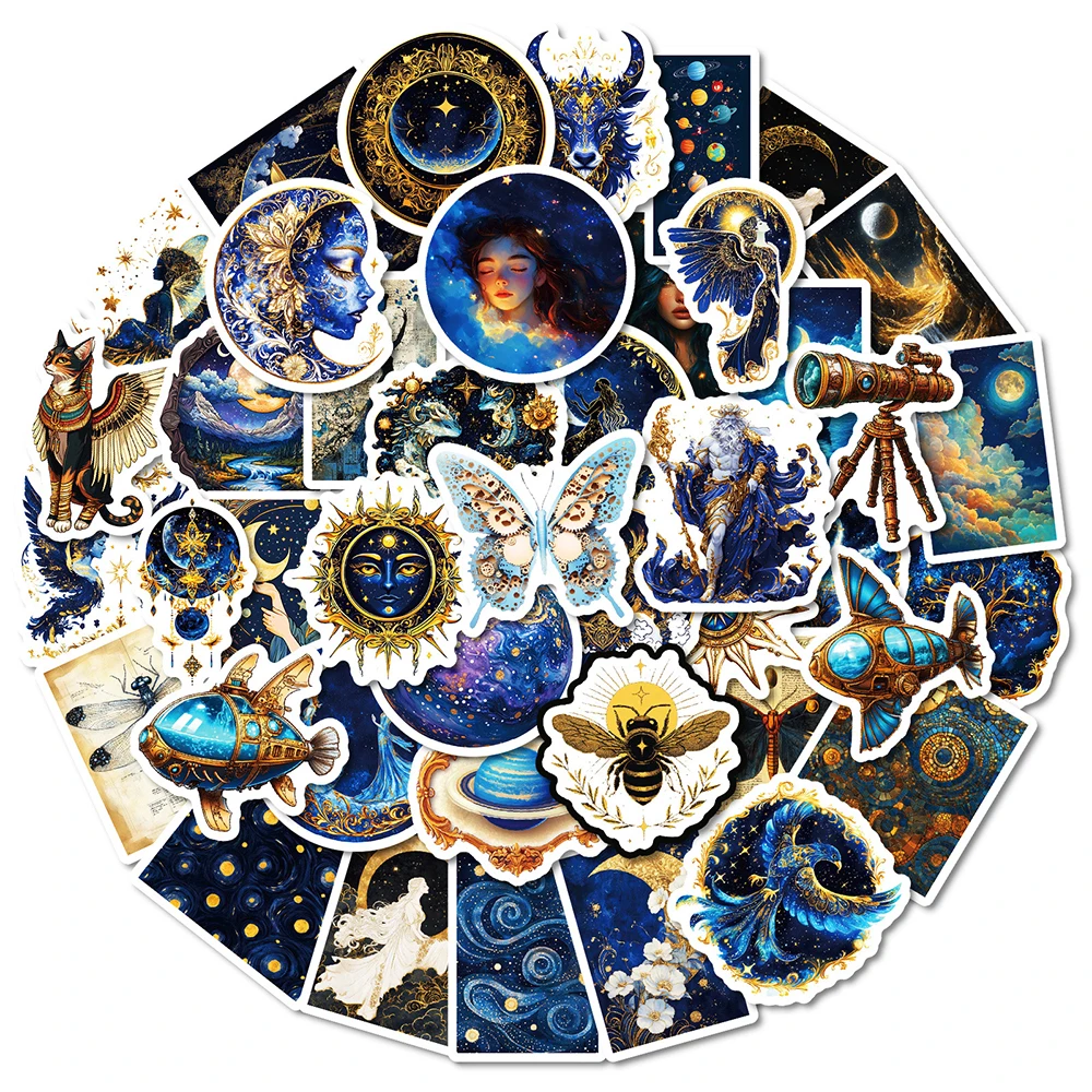 10/30/50pcs Aesthetic Retro Mysterious Universe Stickers Cartoon Galaxy Moon Astrology Sticker DIY Suitcase Laptop Sticker Decor