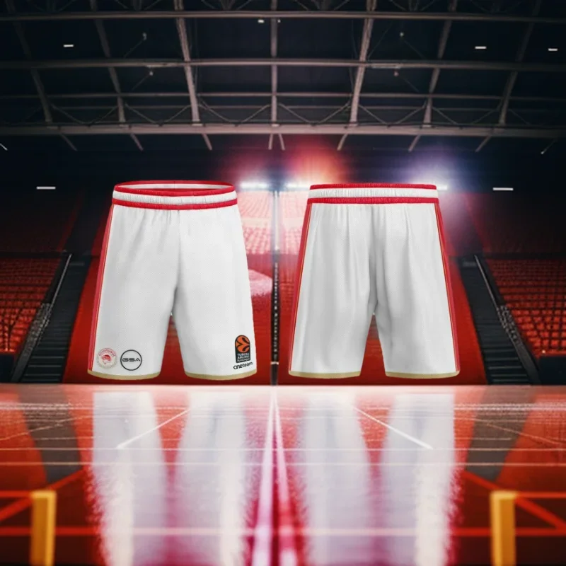 2025 Hot Sale Summer Greek Basketball League Olympiacos Shorts Breathable Loose Sweat Absorbing Special Edition Shorts - White