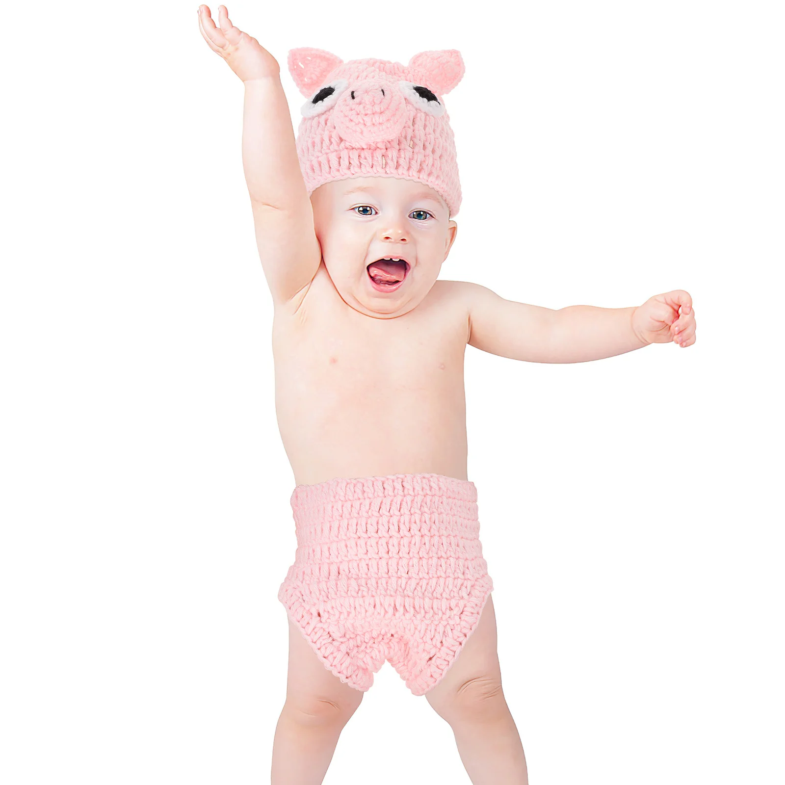 

1 set 1 Set Knitting Costume Pig Design Photography Outfit Wool Hat Pants For Shower Birthday Family Photo
