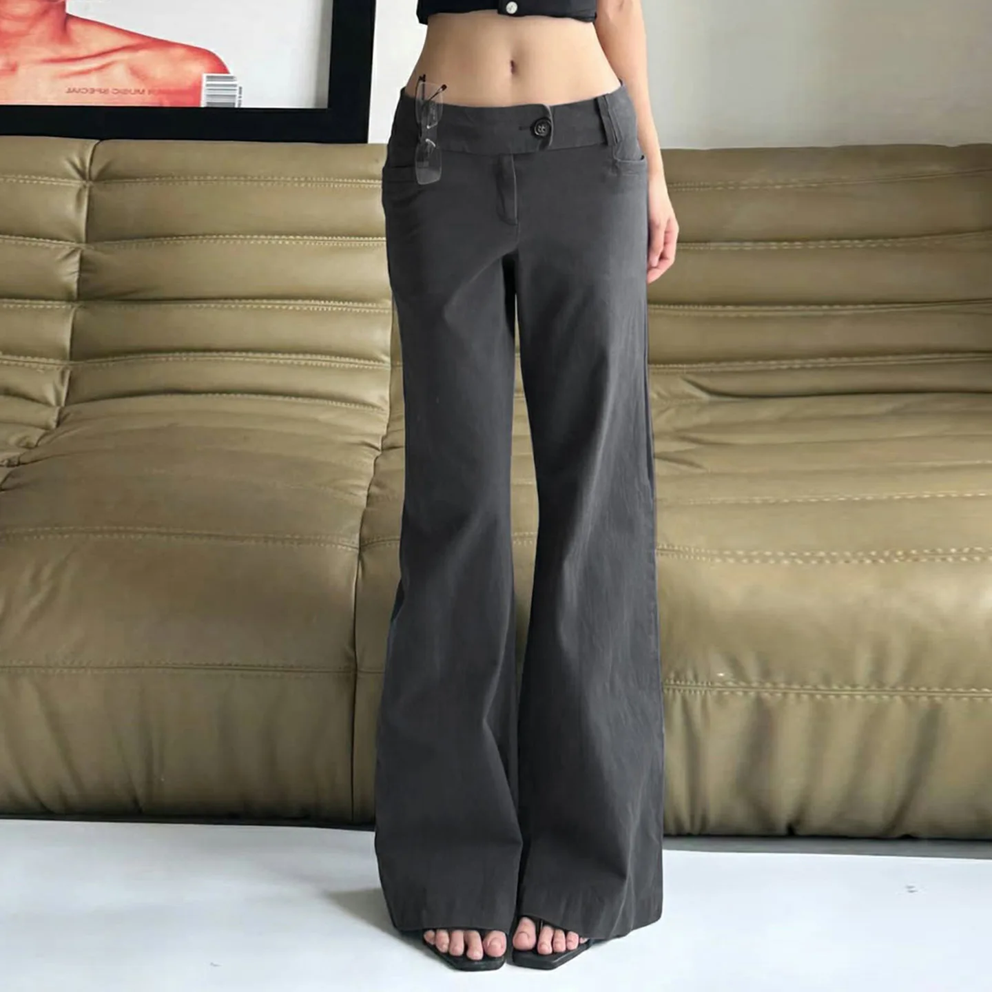 

BKLD Vintage Solid Color Low Waist Casual Trousers Simple Commuting Style Versatile For Daily Loose Straight Pants Women Clothes