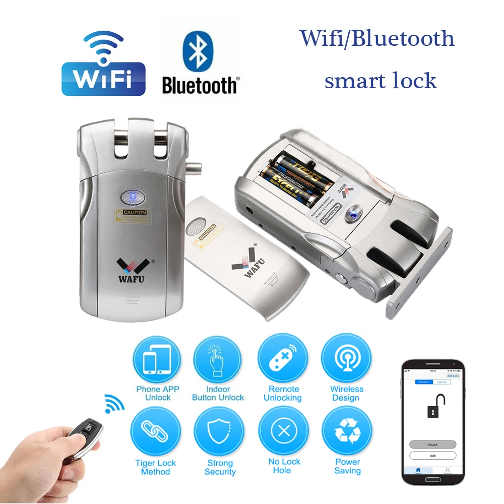 Wafu 019 Smart Lock Wireless WIFI Bluetooth Control Support Tuya APP Electronic Keyless Door Invisible Lock 433MHz