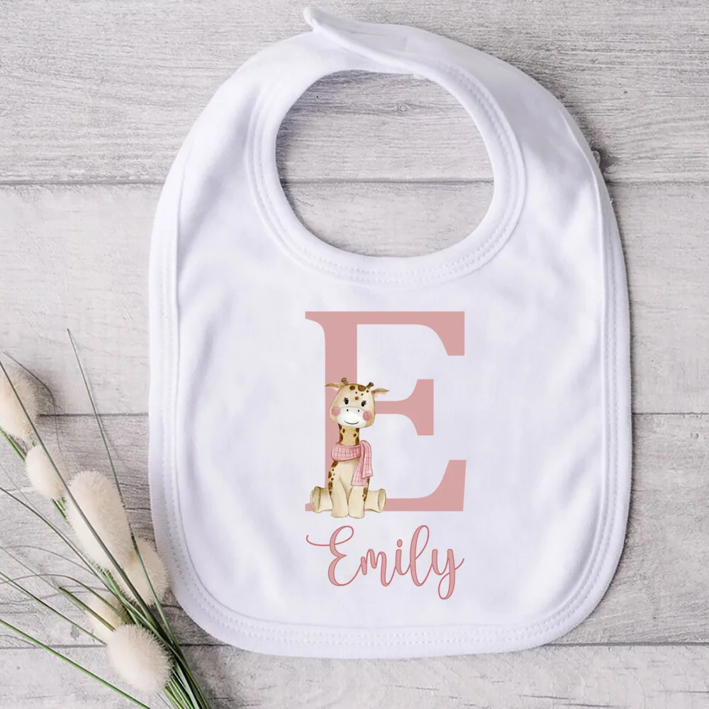 Personalized Baby Bib Deer Initial with Name Girls Cotton Bibs Newborn Saliva Towel Flower Print Bib Baptism Infant Shower Gifts