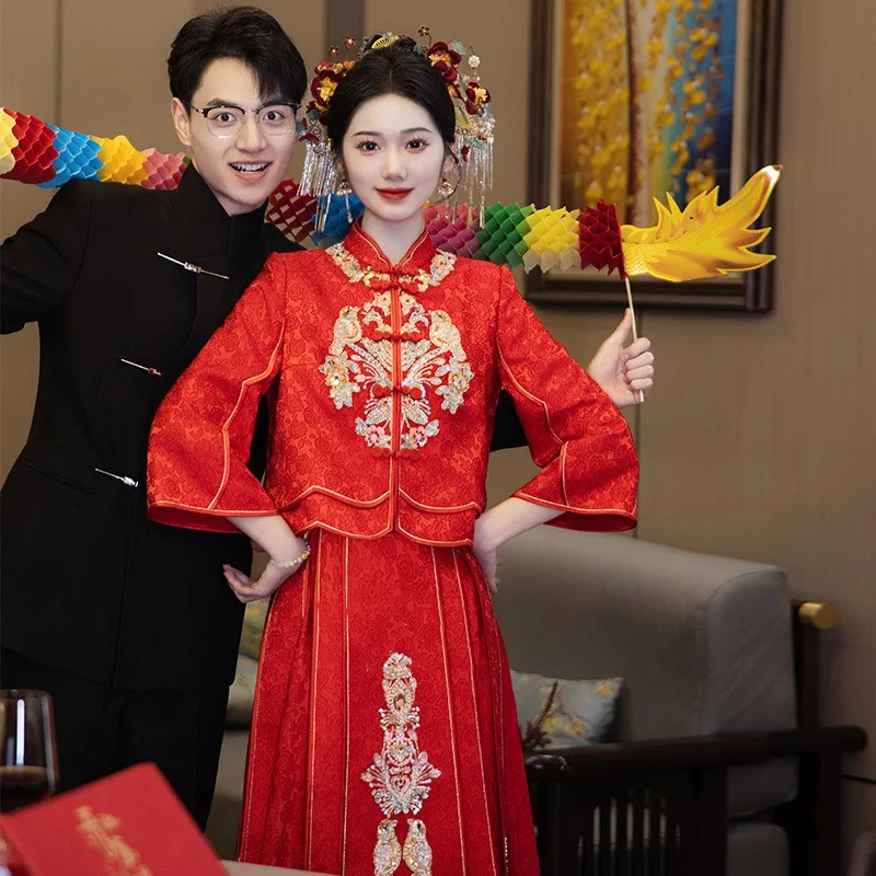 

Новое красное свадебное платье Cheongsam в китайском стиле для тостов.