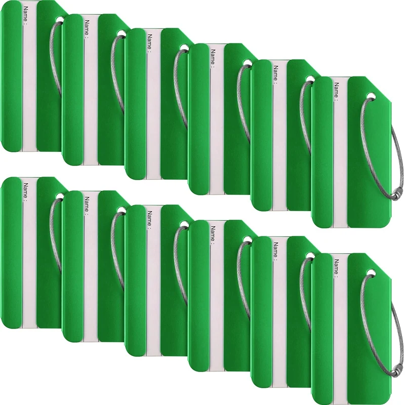 

NEW-12Pcs Luggage Tags Business Card Holder Aluminium Metal Travel ID Bag Tag For Travel Luggage Baggage Identifier (Green)