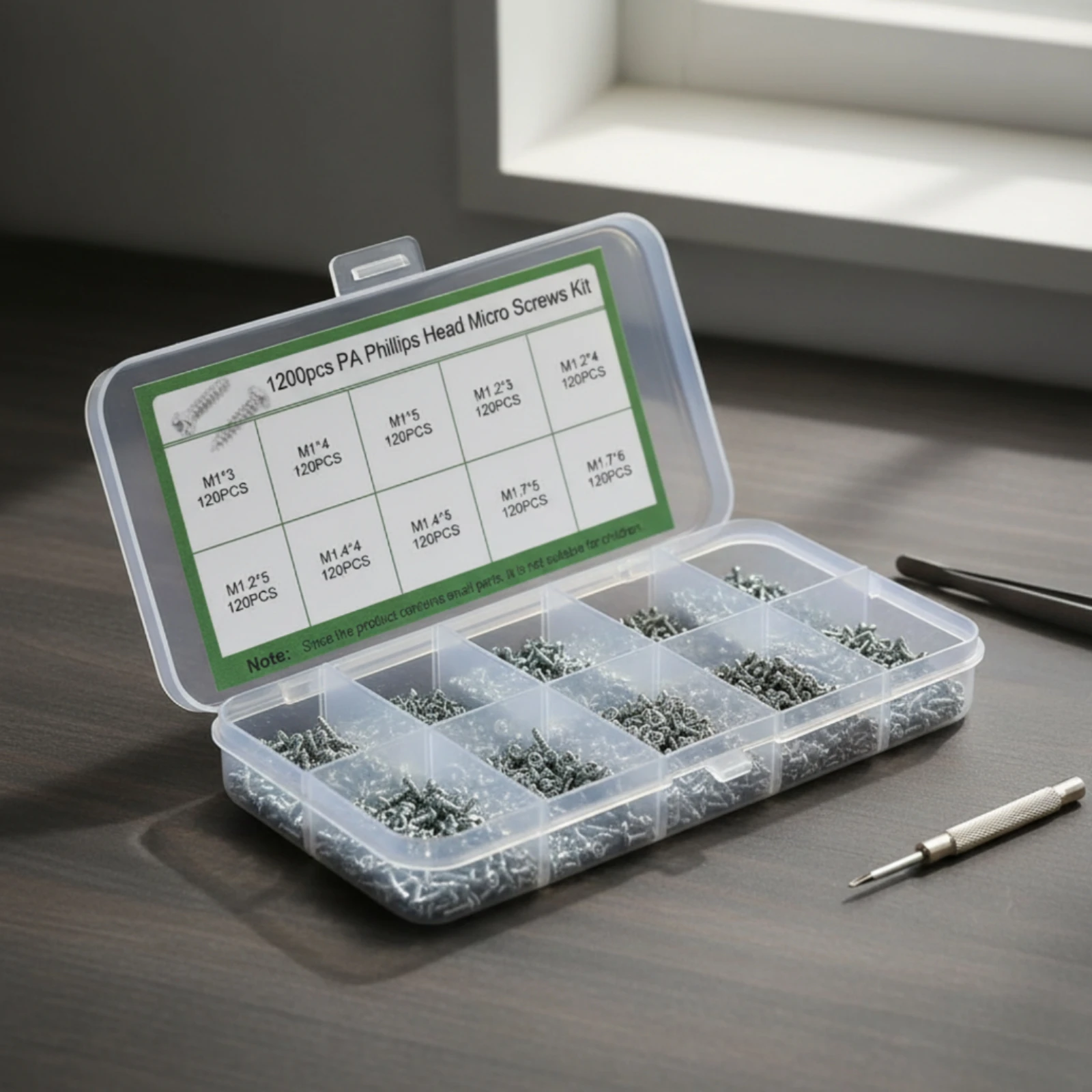 1200 Pieces Miniature Phillips Self-Tapping Screw Set Light-Duty Small Silver-Tone Metal Screw Assortment