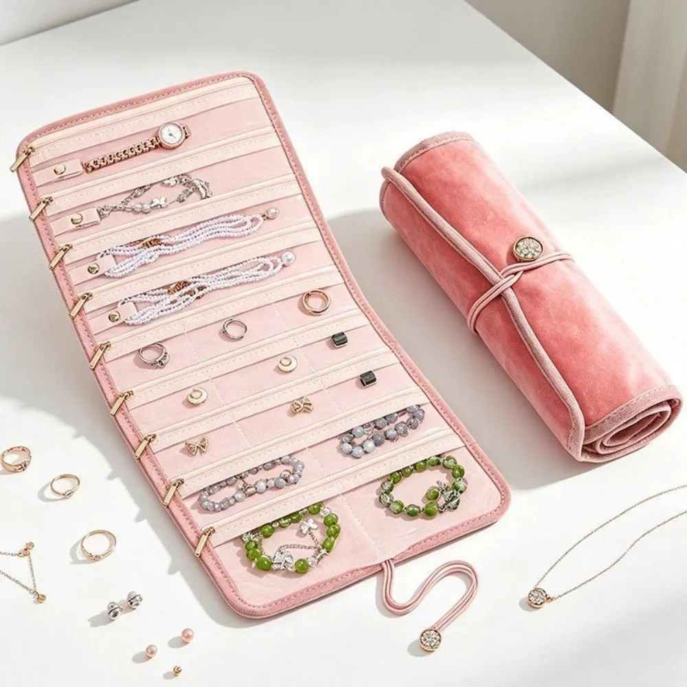 Portable Rolled Jewelry Storage Bag Multi Layer Rollable Travel Jewelry Case Anti-splash Water Large Capacity