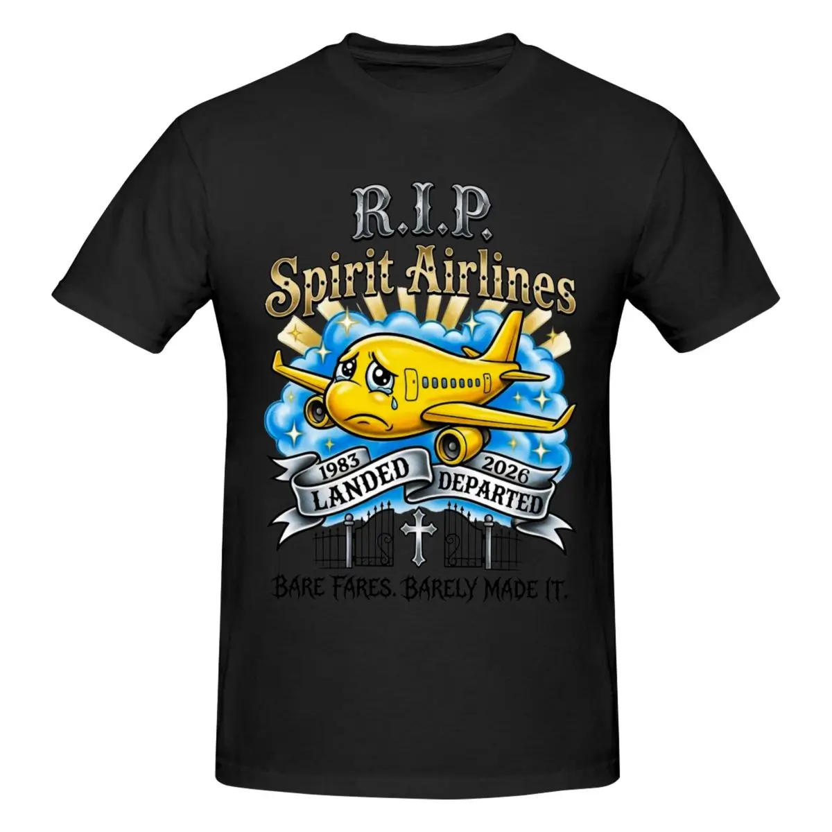 Men RIP Spirit Airlines 1983-2026 Funny Trendy T Shirt Streetwear O-neck Cotton Tshirt Men