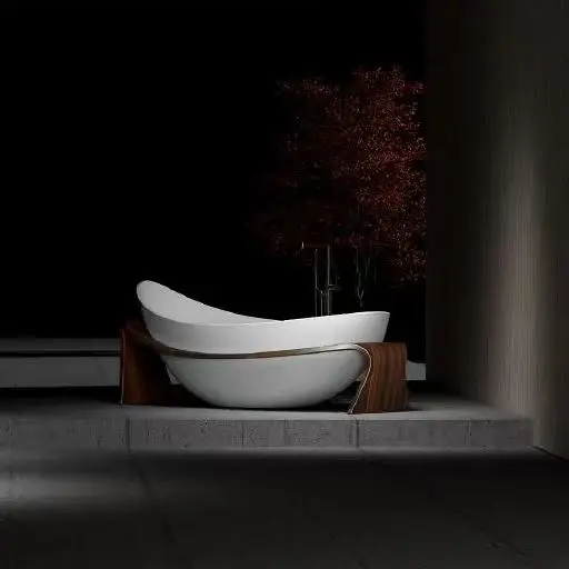 Free-standing eco-friendly air massage soaking tub dark wood pattern frame drain solid surface artificial