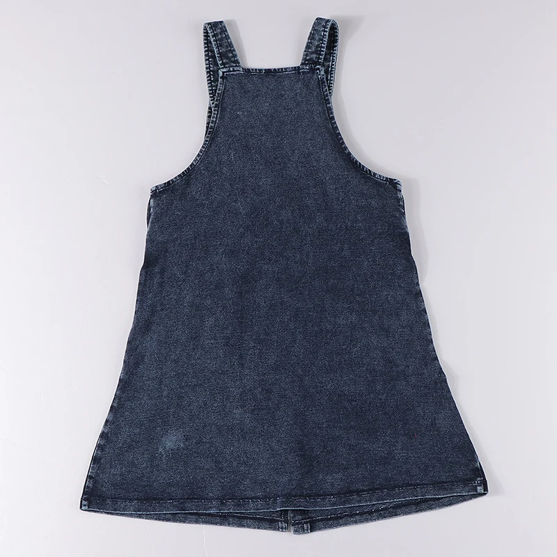 Girls braces dress stonewash kids dresses for girls summer casual children clothing kids dress blue denim with zipper pocket