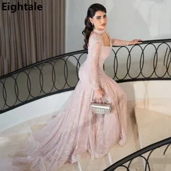 Eightale Blush Pink Lace Evening Dress Mermaid High Neck Prom Party Dress Women Dubai Formal Gowns Customized