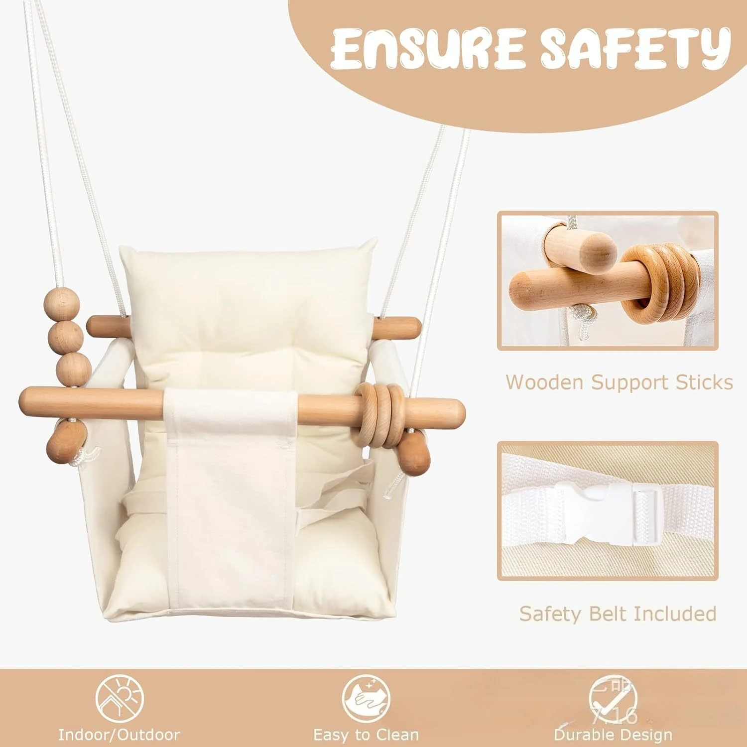 Baby swing indoor outdoor leisure hanging chair children baby swing cloth pocket swing seat belt seat belt view 2