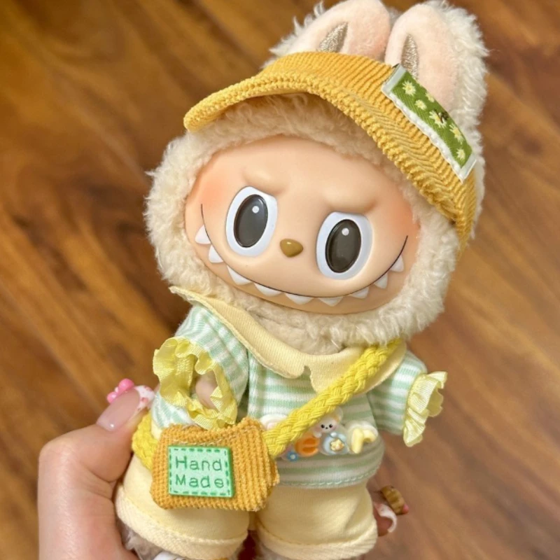 Sommer geeignet für 17 cm V1 V2 V3 Labubu Puppe Kleidung Hut Top Hosen Tasche Anhänger Set Cartoon niedlich Ersatz Kleidung Zubehör