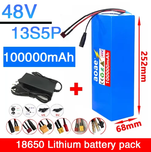 13S5P The new 48V100ah lithium battery pack for electric vehicles is suitable for 250-1000W electric scooters and mountain bikes