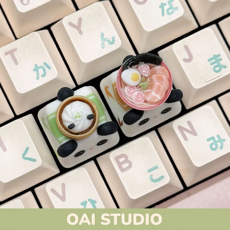 Panda Cuisine Xiaolongbao 3D Resin Artisan Keycaps Custom Original Handmade Keycaps for Mechanical Keyboard Accessories Gift DIY