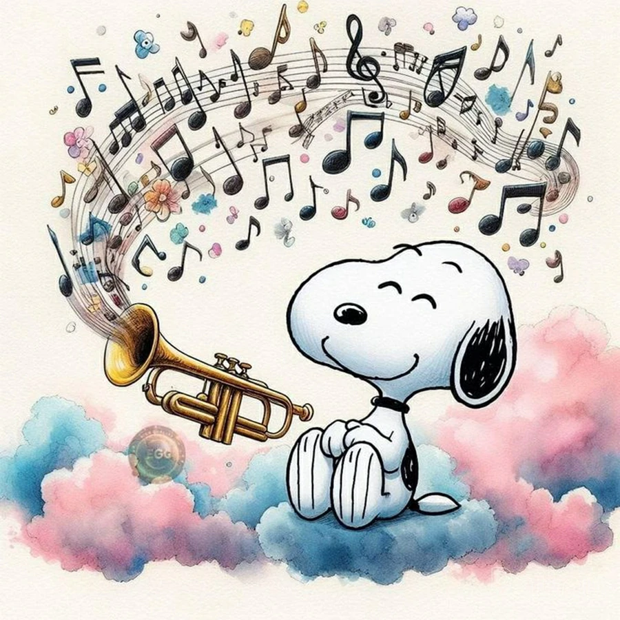 Musical Snoopy with Violin Piano Cartoon Comic Mosaic Embroidery
