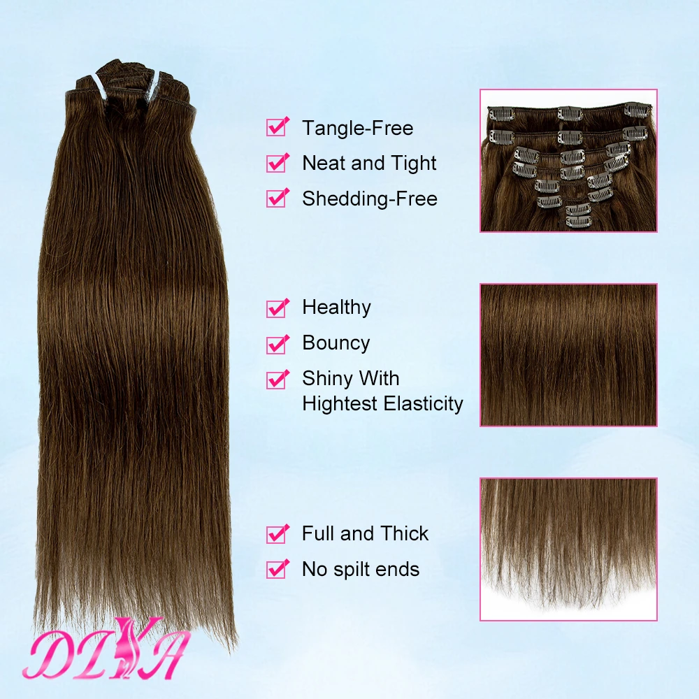 Grampo reto do cabelo humano em extensões do cabelo, cabeça sedosa, cheia, marrom do chocolate, 120g pelo grupo, 18 "a 26", 8 PCes