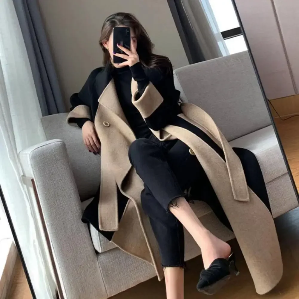 Autumn and Winter Women's New Coat Woolen Coat with Lapel and Double Row Buttons Medium Long Women's Coat Double-sided